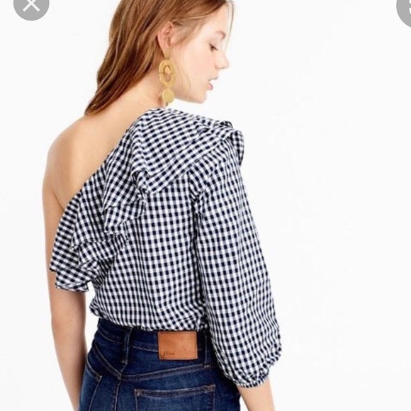 J. Crew Tops - J Crew Gingham Print One Shoulder Top